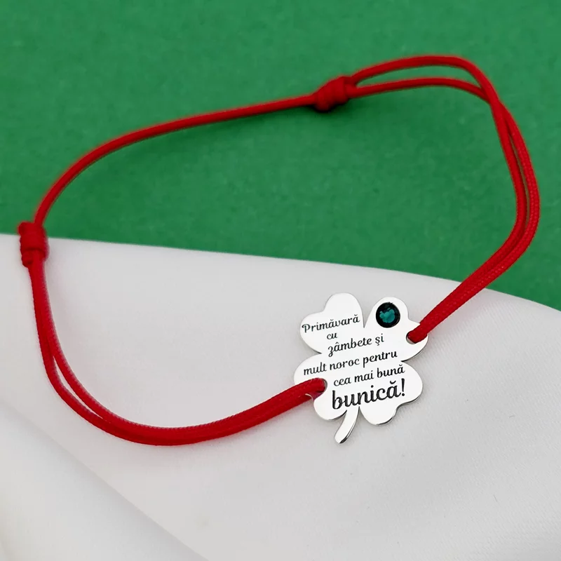 Bratara Trifoi - Primavara cu zambete - Argint 925 si Cristal Swarovski - Snur reglabil, diverse culori picture - 3