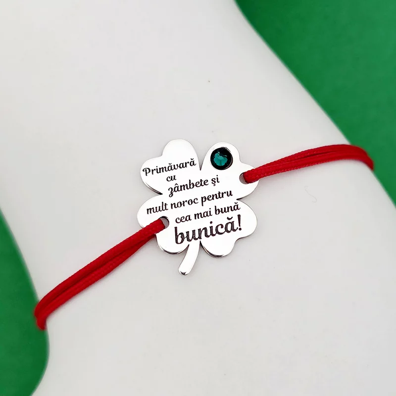 Bratara Trifoi - Primavara cu zambete - Argint 925 si Cristal Swarovski - Snur reglabil, diverse culori picture - 4