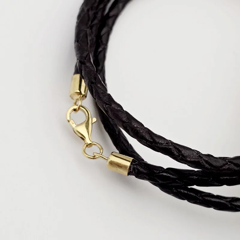 Bratara trio cu piele impletita neagra & 3 elemente cilindrice din Argint 925 placat cu Aur Galben 18K  - Inchizatoare carabina picture - 4