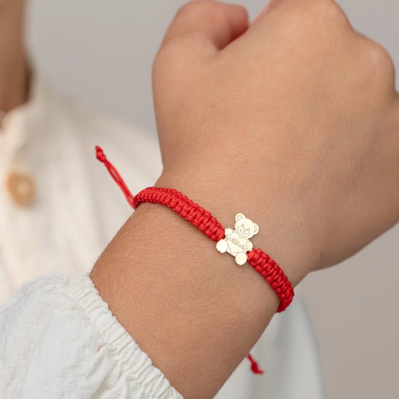 Bratara Ursulet - Nume personalizat - Snur impletit - Aur Galben 14K picture - 2