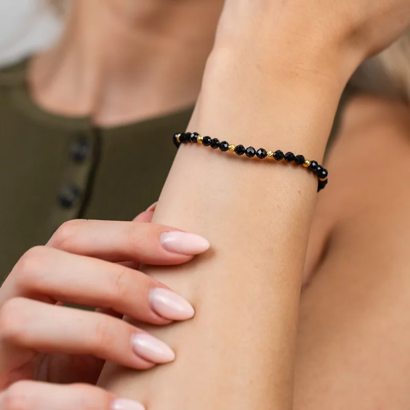 Bratara Vitalitate - Energie Revitalizanta - Bilute 2.5 mm din Aur 14K - Pietre semipretioase Spinel - Snur negru picture - 2