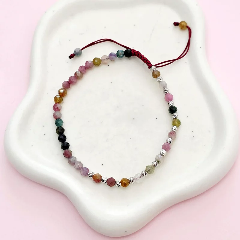 Bratara Vitalitate - Protectie energetica - Bilute 2.5 mm din Argint 925 - Pietre semipretioase Turmalina fatetata - Snur bordo picture - 3