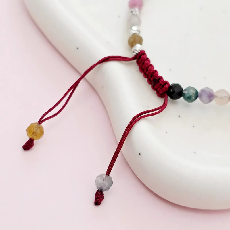 Bratara Vitalitate - Protectie energetica - Bilute 2.5 mm din Argint 925 - Pietre semipretioase Turmalina fatetata - Snur bordo picture - 6