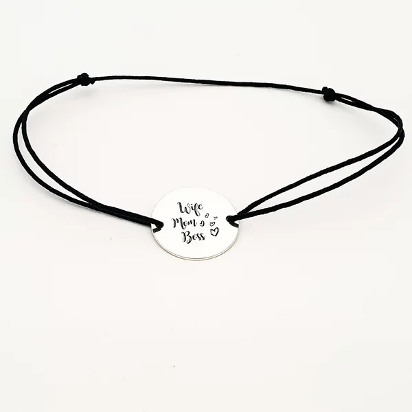 Bratara Wife Mom Boss - Argint 925, snur negru