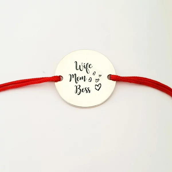 Bratara Wife Mom Boss - Argint 925, snur rosu
