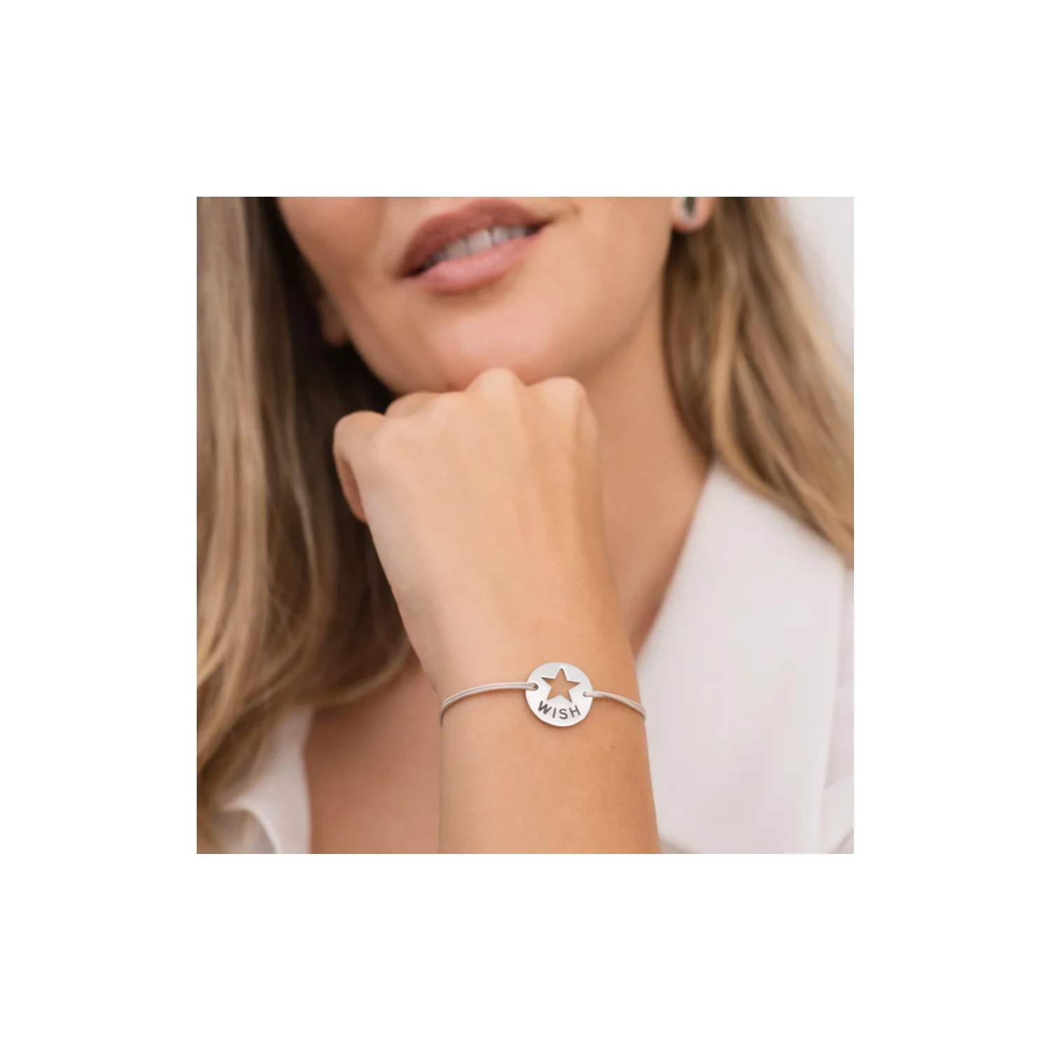 Brățară WISH - bănuț 15 mm - Argint 925 - Șnur reglabil nude