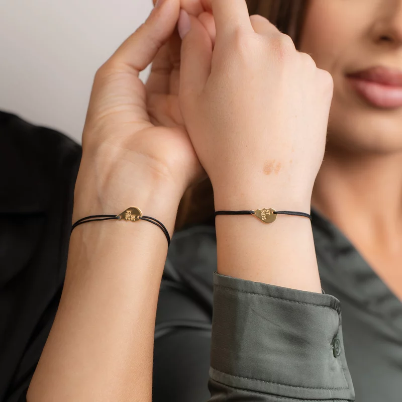 Bratari Best Friends - doua jumatati de inima - Argint 925 placat cu Aur 18K, snur reglabil picture - 4