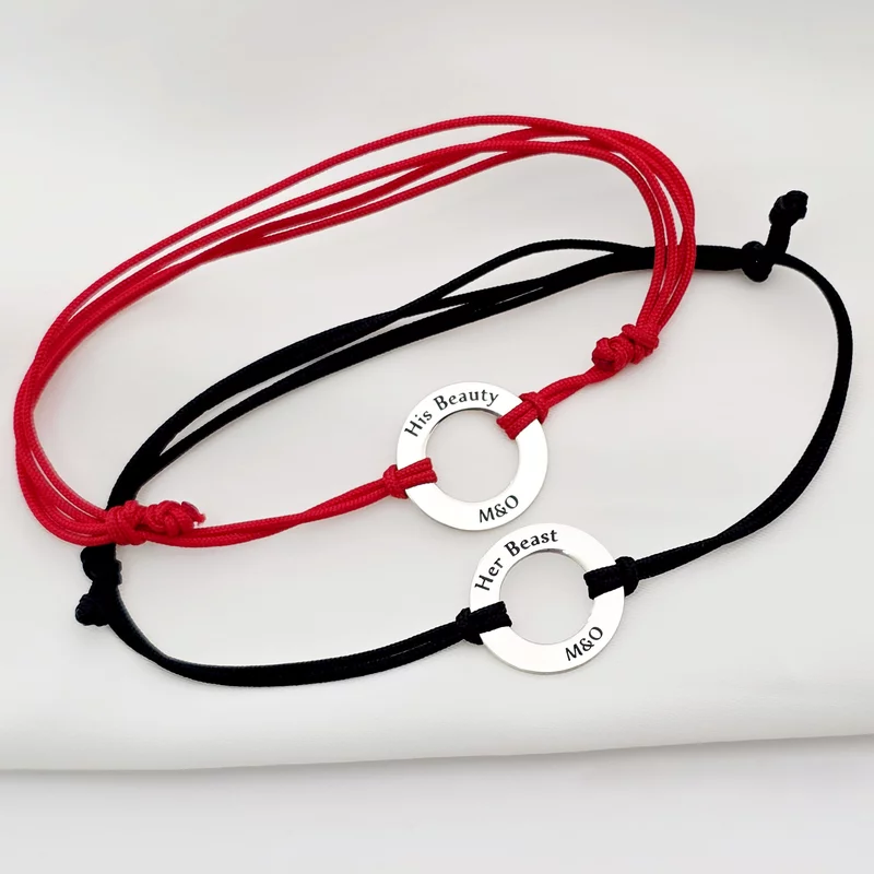 Bratari cuplu - His beauty & Her beast - Argint 925, snur negru picture - 3