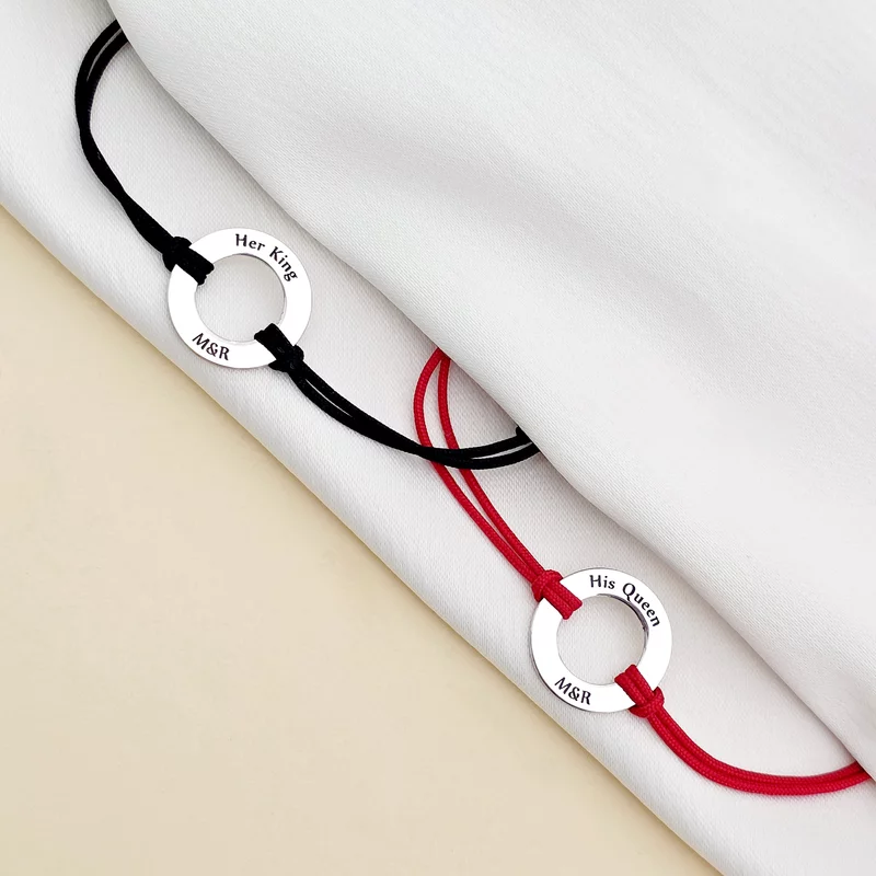 Bratari cuplu - His queen & Her king - Argint 925, snur negru picture - 3