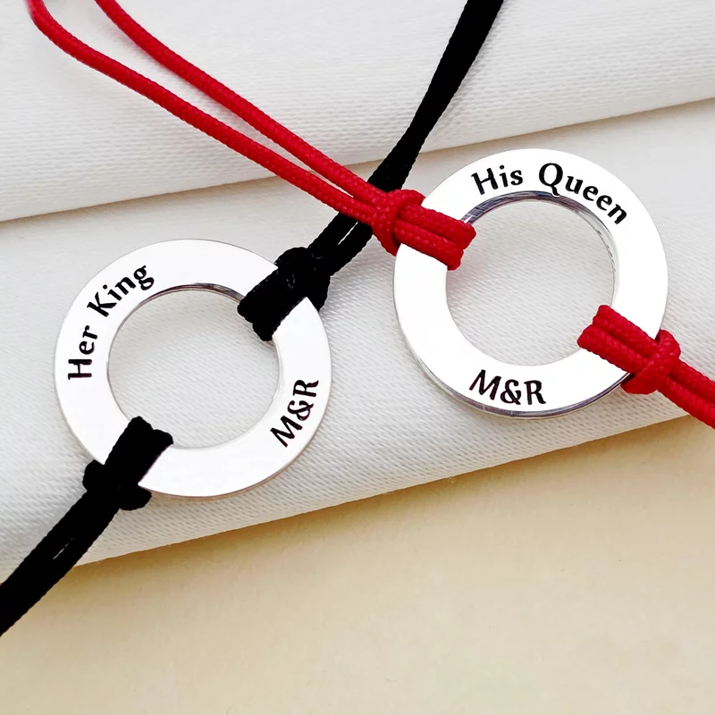 Bratari cuplu - His queen & Her king - Argint 925, snur negru picture - 4