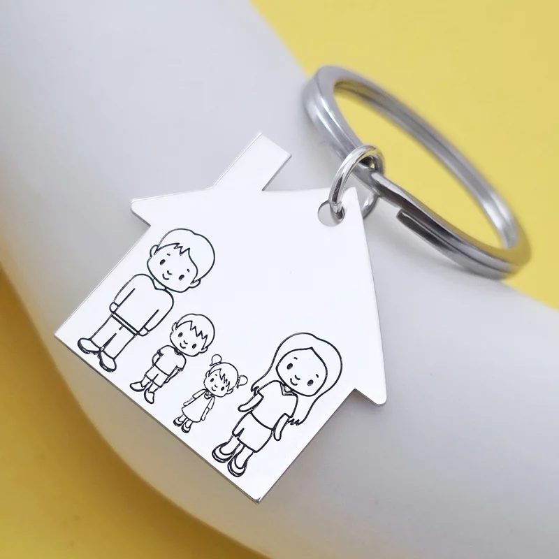 Breloc Casuta cu membri familie gravati -Mama, Tata si 2 copii - Argint 925, otel inoxidabil picture - 3