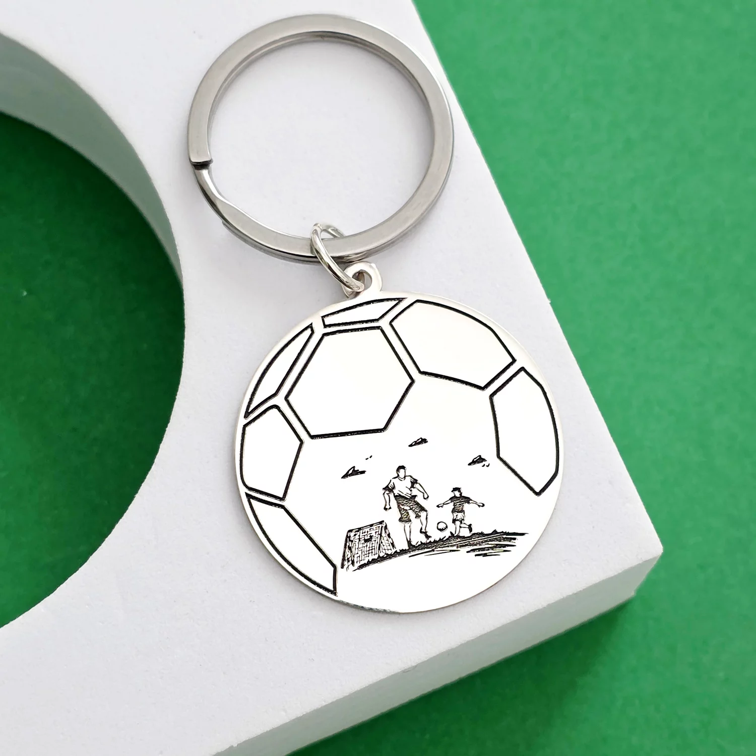 Breloc personalizat - Fotbal - Argint 925 - inel inoxidabil