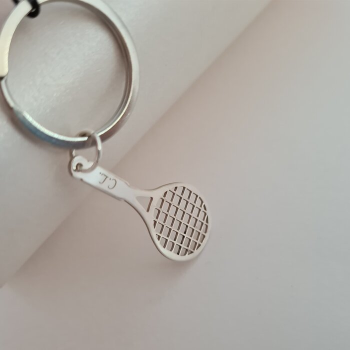 Breloc personalizat – Racheta de tenis – Argint 925 – Inel otel inoxidabil 925