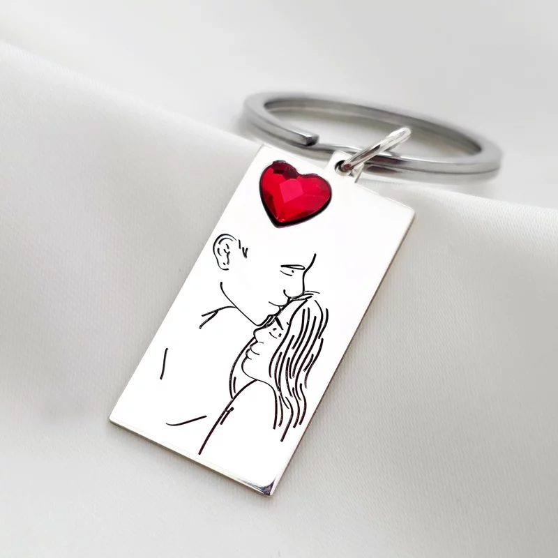 Breloc placuta personalizata - Cuplu - placuta Argint 925 - inima cristal Swarovski - inel otel inoxidabil picture - 2