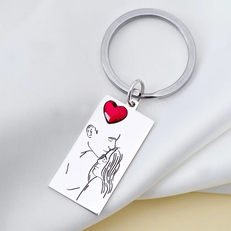 Breloc placuta personalizata - Cuplu - placuta Argint 925 - inima cristal Swarovski - inel otel inoxidabil picture - 3