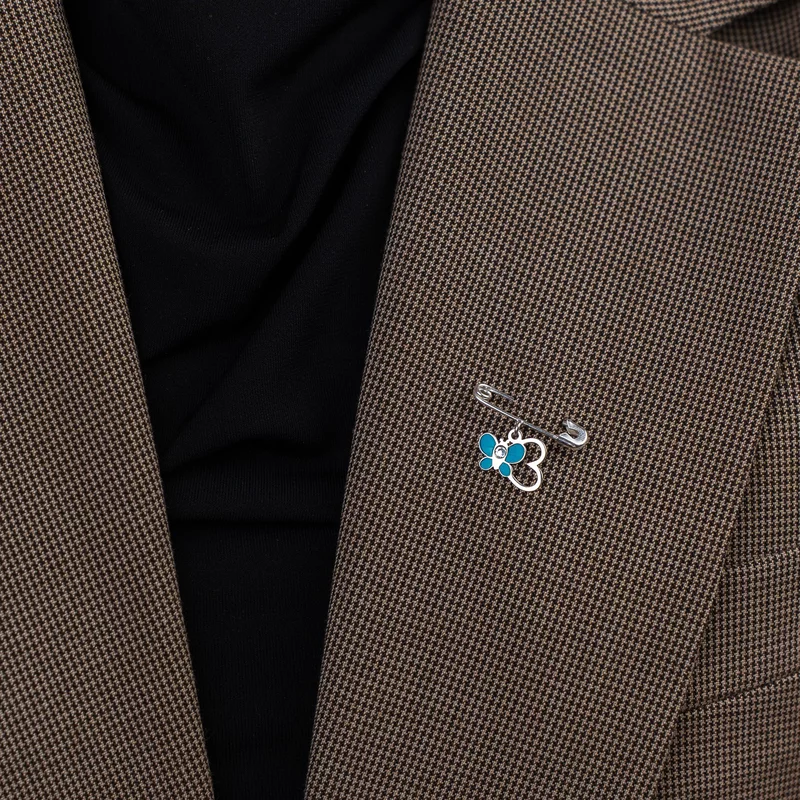 Brosa Ac de siguranta - Fluture in zbor de culoare –  Argint 925 - Email turcoaz & Cristal Swarovski picture - 2