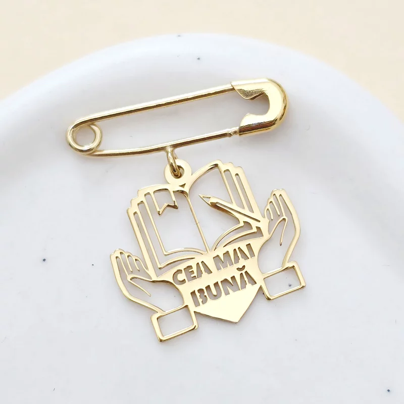 Brosa Ac de siguranta - Pandantiv Carte –  Argint 925 placat cu Aur Galben 18K picture - 2