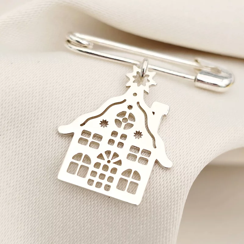 Brosa Ac de siguranta - Pandantiv Casuta decupata – Argint 925 picture - 1