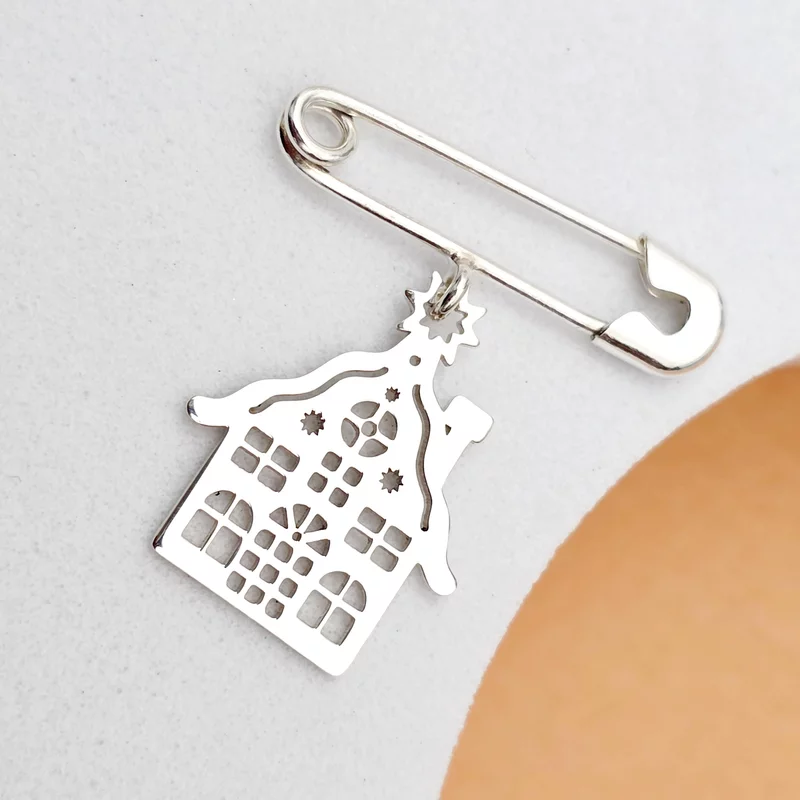 Brosa Ac de siguranta - Pandantiv Casuta decupata – Argint 925 picture - 3