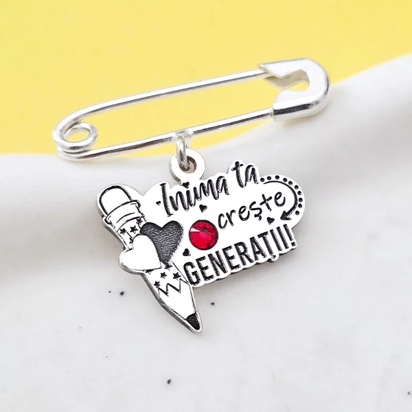 Brosa Ac de siguranta - Pandantiv Educatoare/Invatatoare –  Argint 925 - Cristal Swarovski