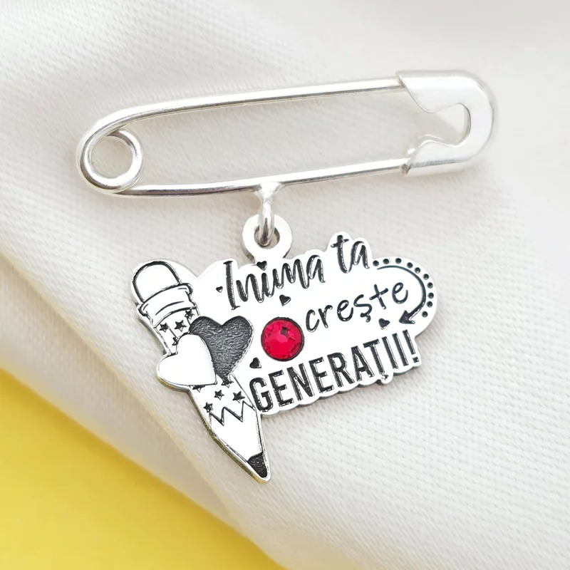 Brosa Ac de siguranta - Pandantiv Educatoare/Invatatoare –  Argint 925 - Cristal Swarovski picture - 2