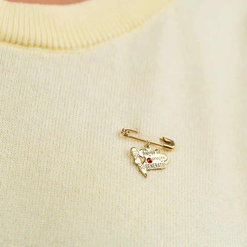 Brosa Ac de siguranta - Pandantiv Educatoare/Invatatoare – Argint 925 placat cu Aur Galben 18K - Cristal Swarovski picture - 2