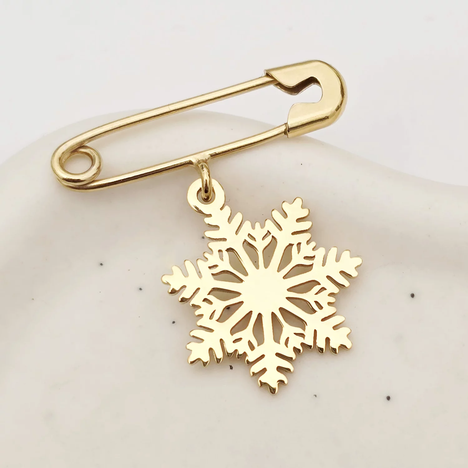 Brosa Ac de siguranta - Pandantiv Fulg de nea – Argint 925 placat cu Aur Galben 18K