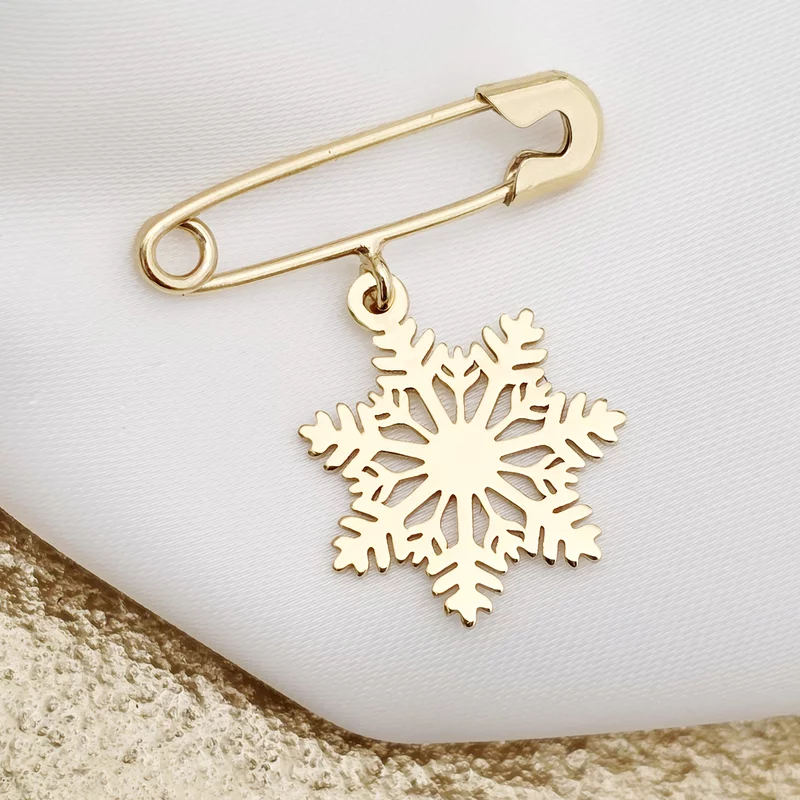 Brosa Ac de siguranta - Pandantiv Fulg de nea – Argint 925  placat cu Aur Galben 18K picture - 2