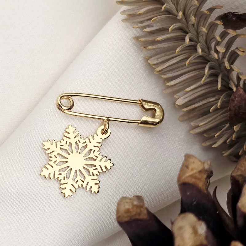 Brosa Ac de siguranta - Pandantiv Fulg de nea – Argint 925  placat cu Aur Galben 18K picture - 3