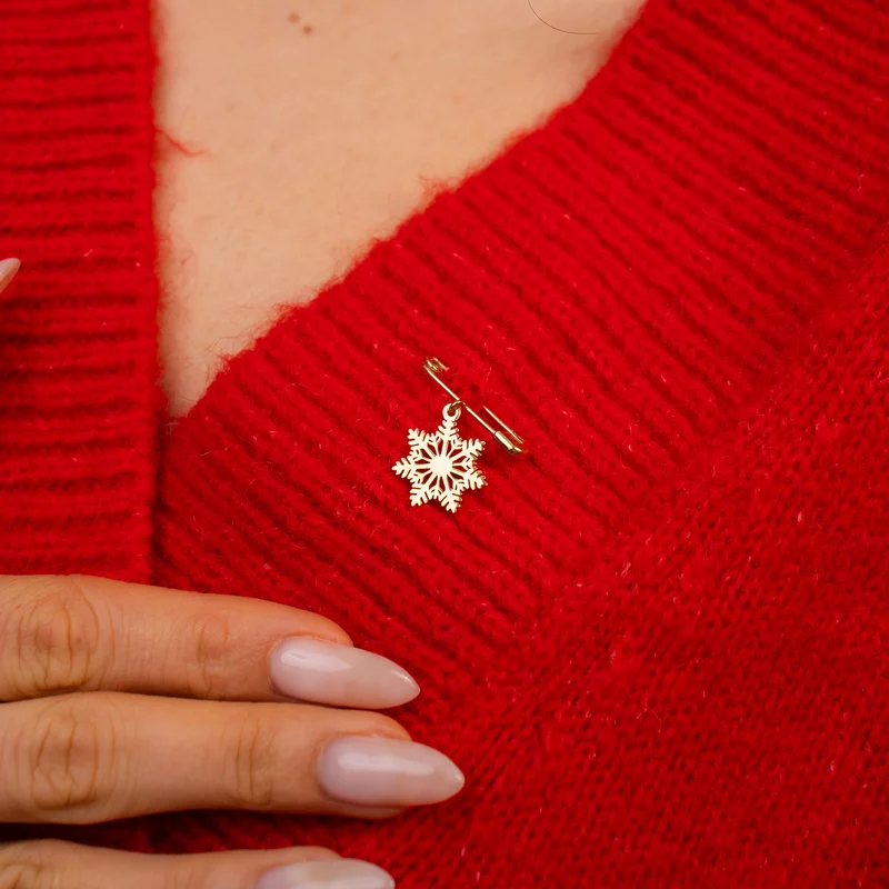 Brosa Ac de siguranta - Pandantiv Fulg de nea – Argint 925  placat cu Aur Galben 18K picture - 4