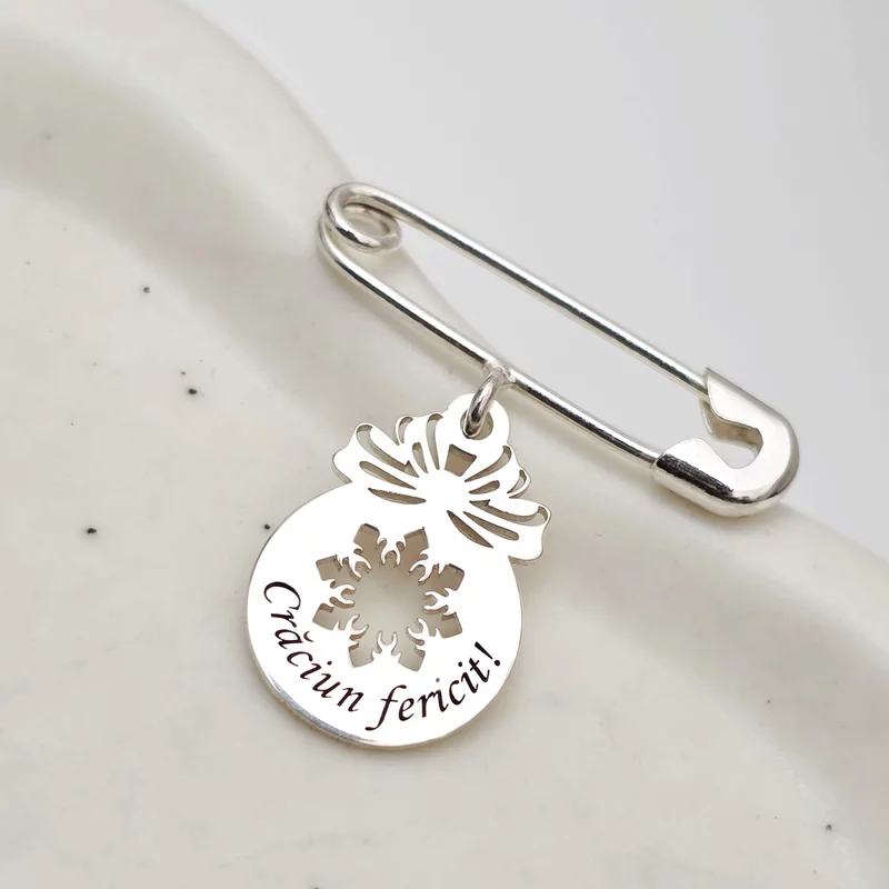 Brosa Ac de siguranta - Pandantiv Glob cu fulg de nea decupat–  Argint 925 picture - 2