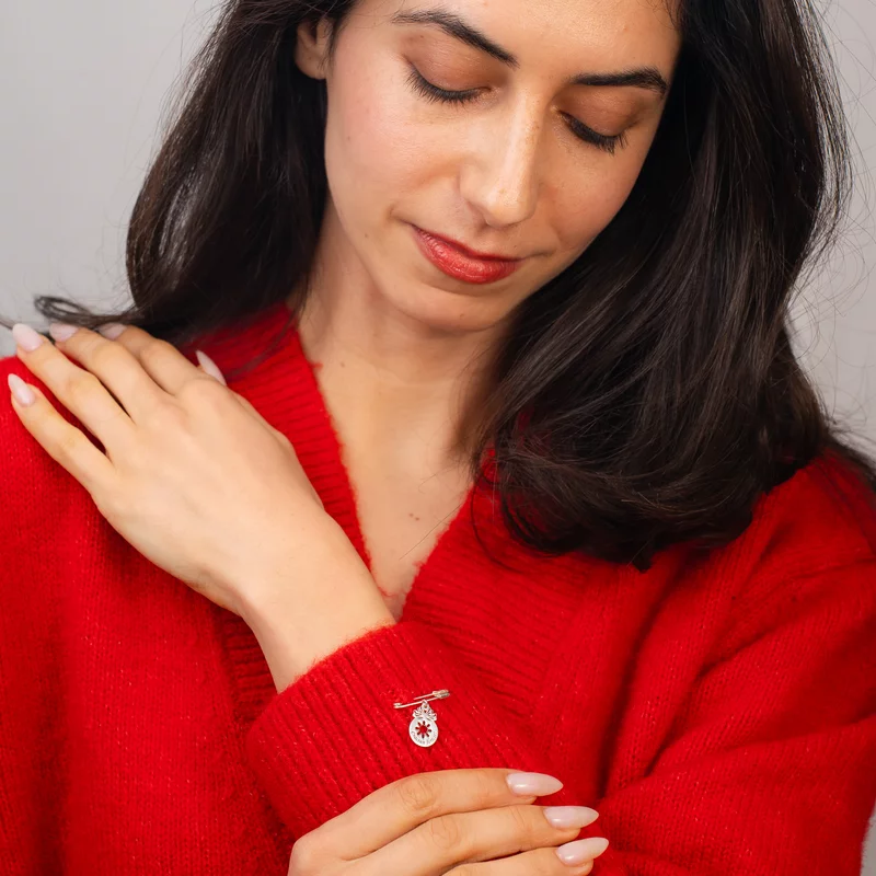 Brosa Ac de siguranta - Pandantiv Glob cu fulg de nea decupat–  Argint 925 picture - 2