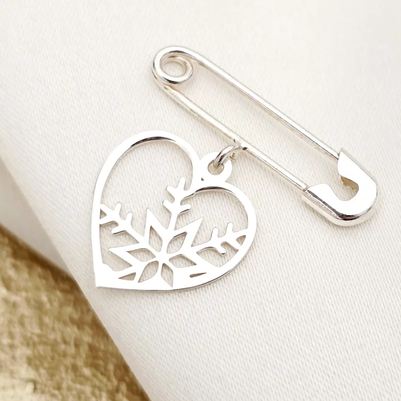 Brosa Ac de siguranta - Pandantiv Inima cu fulg de nea decupat–  Argint 925 picture - 1