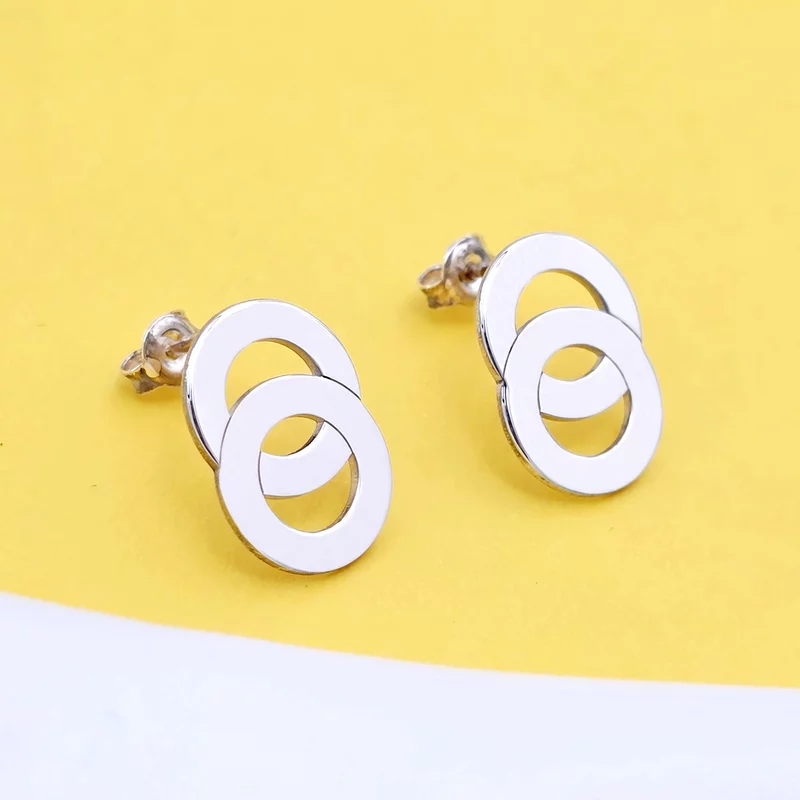 Cercei 2 decenii – 2 cercuri unite – Argint 925, surub picture - 3