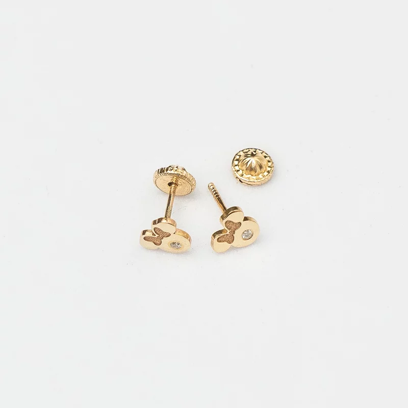 Cercei bebe/fetite cu Diamant natural - Model Minnie Mouse - Aur Galben 14K - Inchizatoare filet picture - 3