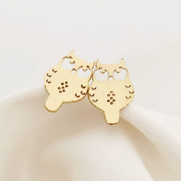 Cercei Bufnita aurie - Argint 925 placat cu Aur Galben 18K - Inchizatoare surub