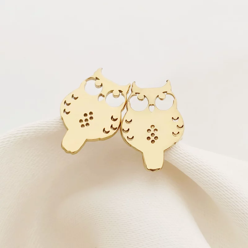 Cercei Bufnita aurie - Argint 925 placat cu Aur Galben 18K - Inchizatoare surub