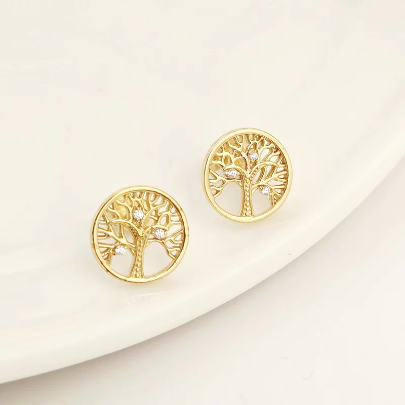 Cercei Copacul Vietii - decorat cu Zirconii albe - Argint 925 placat cu Aur Galben 18K picture - 3