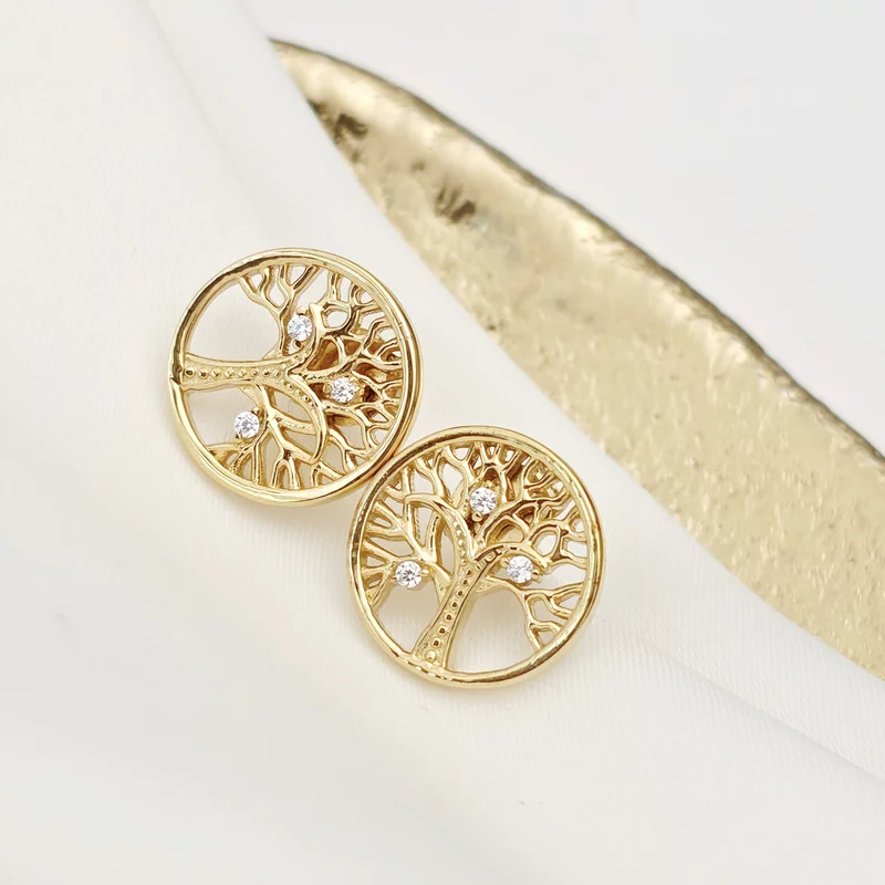 Cercei Copacul Vietii - decorat cu Zirconii albe - Argint 925 placat cu Aur Galben 18K picture - 5