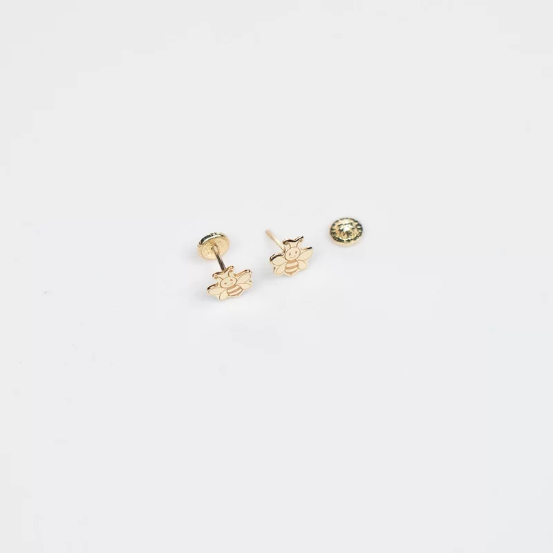 Cercei copii/bebe - Model albinuta - Aur Galben 14K - Inchizatoare sigura si confortabila cu filet
