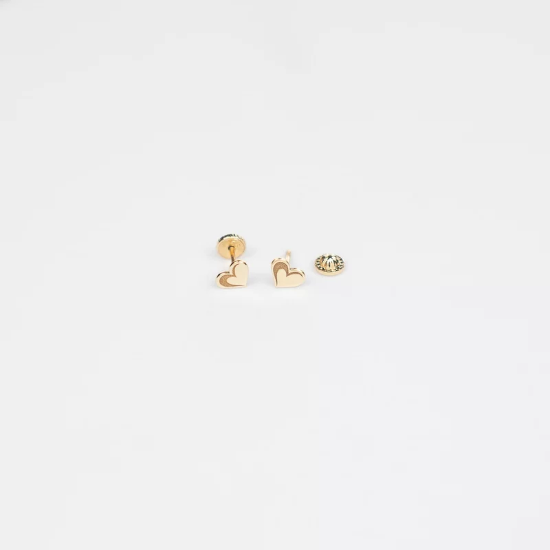 Cercei copii/bebe - Model inima - Aur Galben 14K - Inchizatoare sigura si confortabila cu filet
