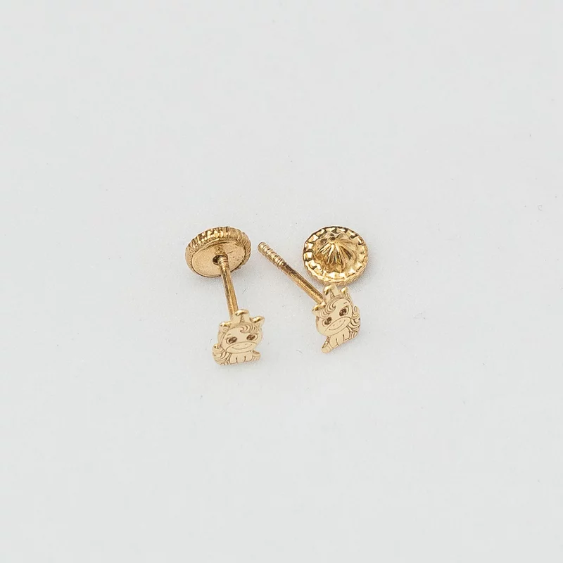 Cercei copii/bebe - Model unicorn - Aur Galben 9K - Inchizatoare sigura si confortabila cu filet picture - 2