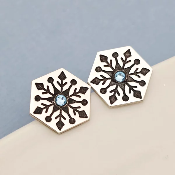 Cercei Craciun - Model Hexagon - Cristal de zapada - Argint 925 - cristal Swarvski - inchidere surub