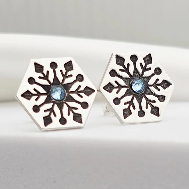 Cercei Craciun - Model Hexagon - Cristal de zapada - Argint 925 - cristal Swarvski - inchidere surub picture - 5