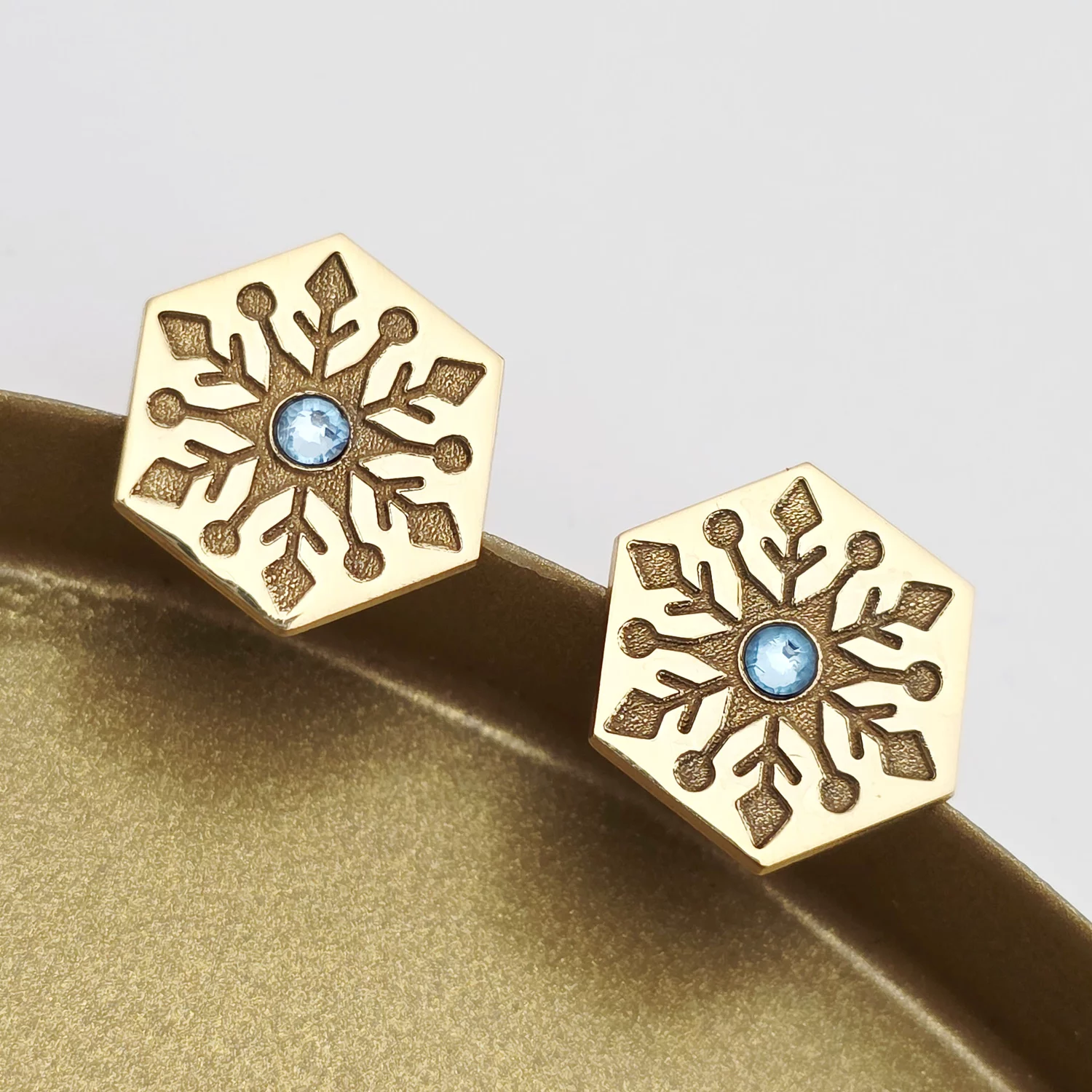 Cercei Craciun - Model Hexagon - Cristal de zapada - Argint 925 placat cu Aur galben 18K - cristal Swarvski - inchidere surub