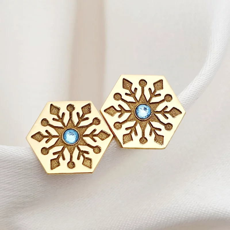 Cercei Craciun - Model Hexagon - Cristal de zapada - Argint 925 placat cu Aur galben 18K - cristal Swarovski- inchidere surub picture - 4