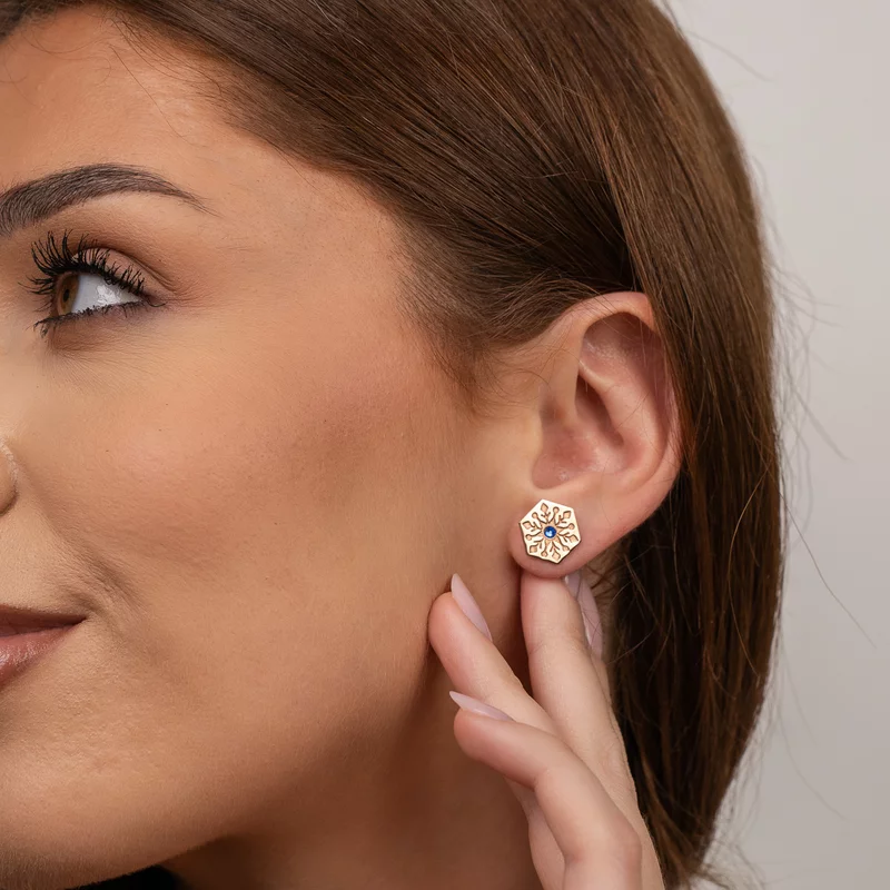 Cercei Craciun - Model Hexagon - Cristal de zapada - Argint 925 placat cu Aur roz 18K - cristal Swarovski- inchidere surub picture - 2