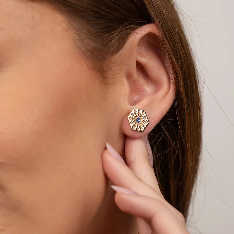 Cercei Craciun - Model Hexagon - Cristal de zapada - Argint 925 placat cu Aur roz 18K - cristal Swarovski- inchidere surub picture - 4