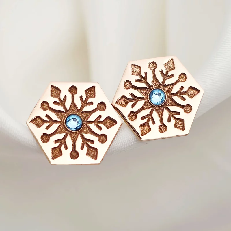 Cercei Craciun - Model Hexagon - Cristal de zapada - Argint 925 placat cu Aur roz 18K - cristal Swarovski- inchidere surub picture - 5