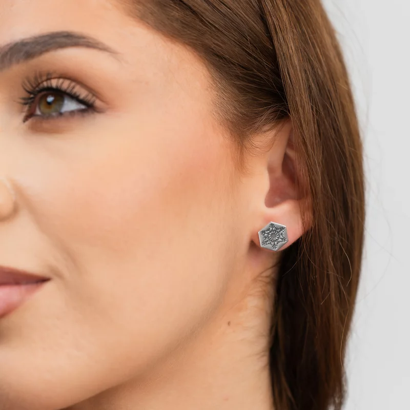 Cercei Craciun - Model Hexagon - Fulg de zapada - Argint 925 - inchidere surub picture - 2